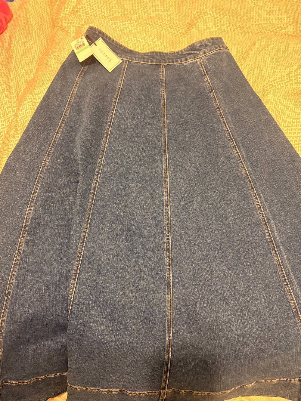 1. State Denim A-Line Midi Skirt - Blue